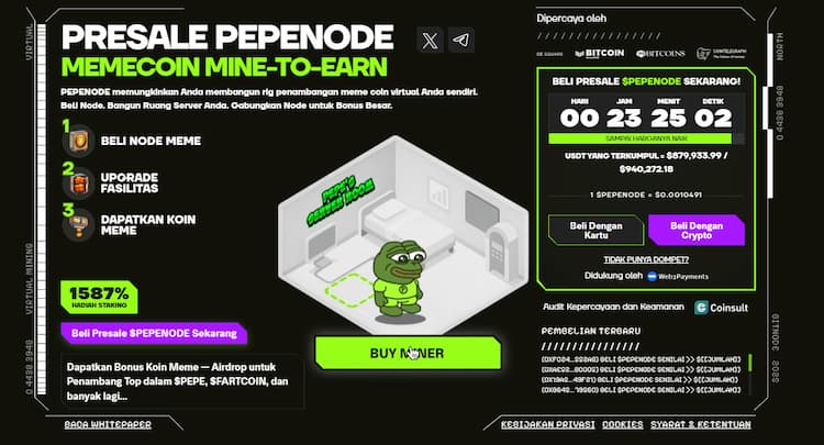 PEPENODE ($PEPENODE) – Daftar Coin Baru dari Ethereum Meme Coin dengan Mesin Mine-to-Earn Fungsional