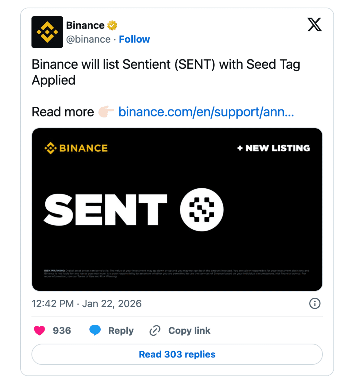 Binance - Sent