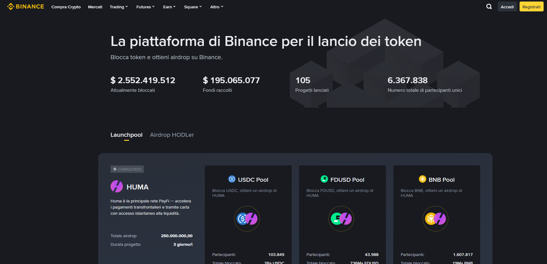 prossimi listing su binance - launchpad