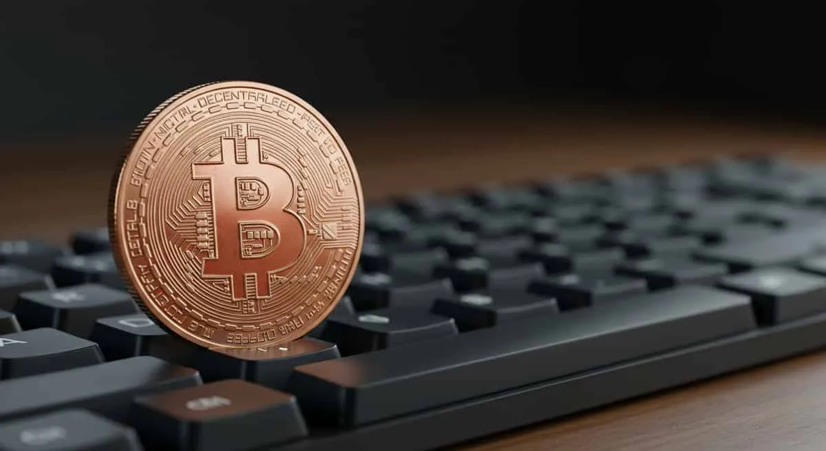 キーボード上に置かれたビットコイン