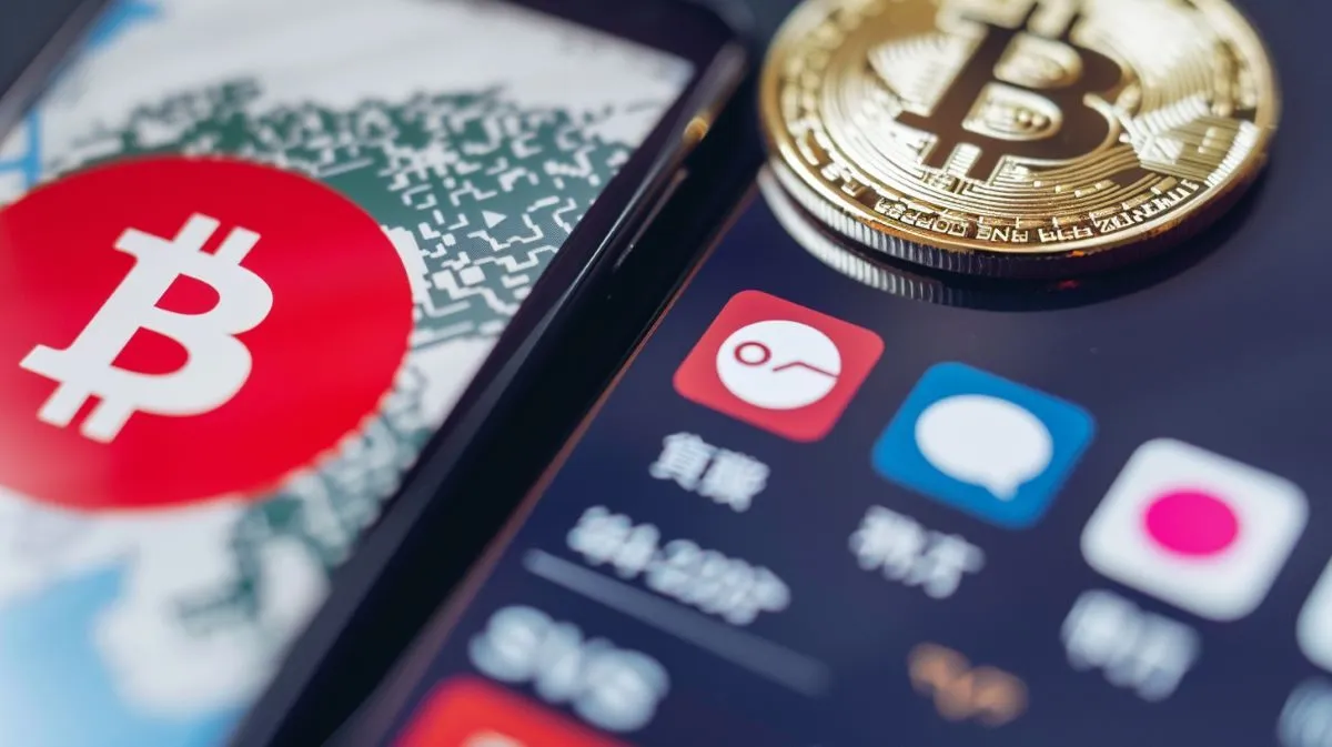 スマホのアイコンとビットコインロゴ