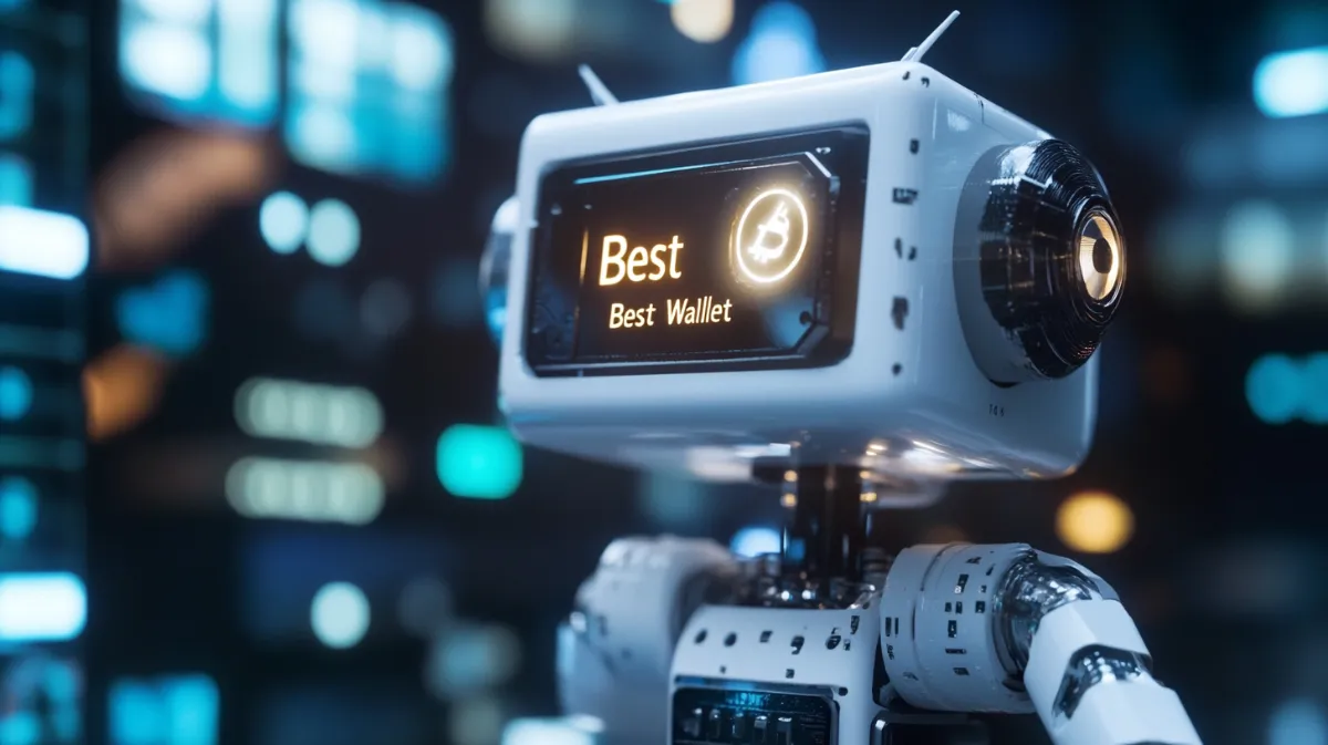 顔のモニターに「Best Wallet」と表示されたロボット