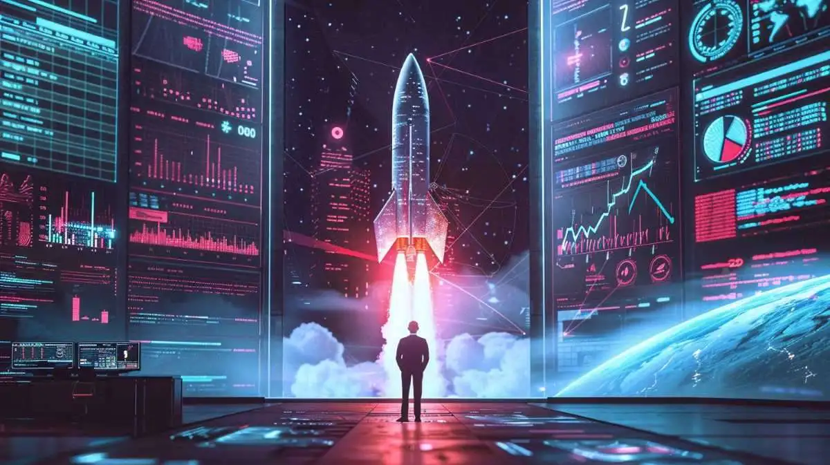 ロケット打ち上げを眺める男性