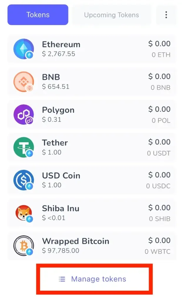 best walletのManage tokens