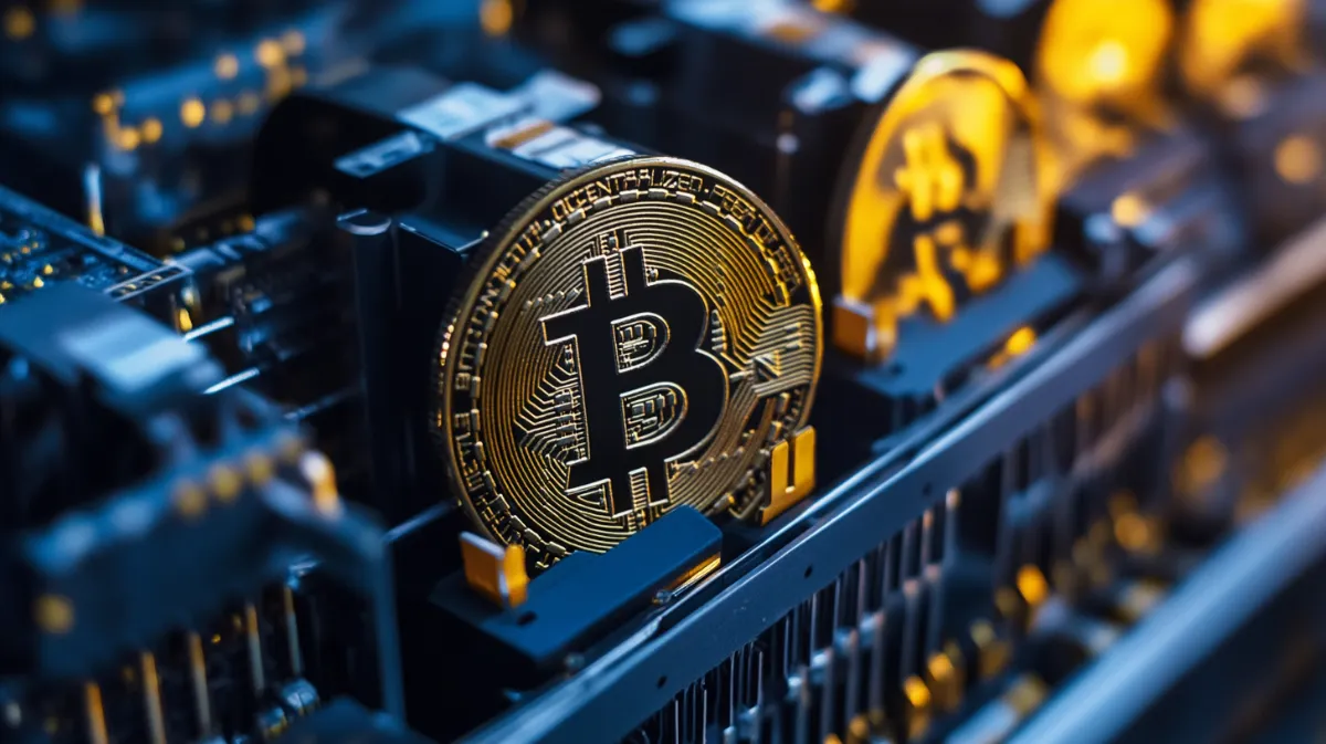 採掘マシンに置かれているBitcoin