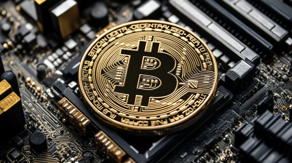 黄金のBitcoinと黒色の電気版