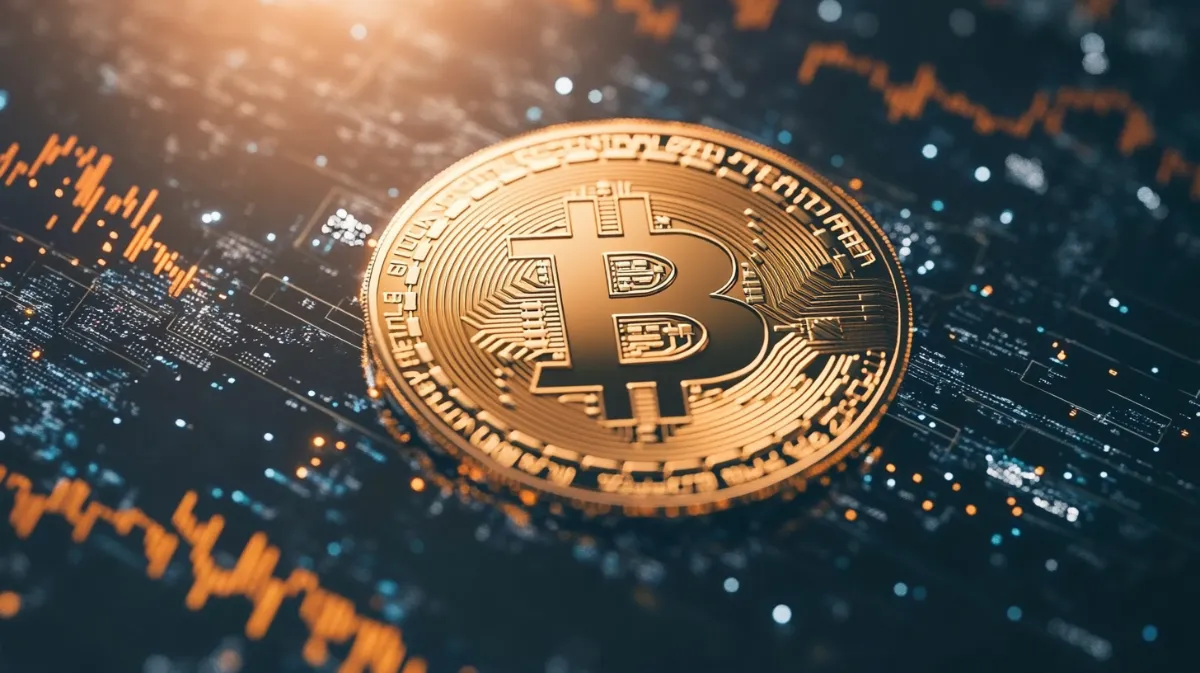 異世界に飛んだビットコインとオレンジ背景