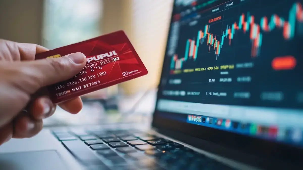 PUMP仮想通貨の購入インターフェースを表示しているコンピューター画面とクレジットカード