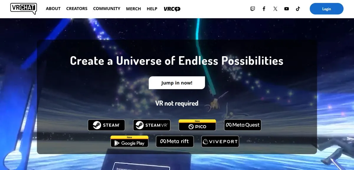 VRchat公式サイト