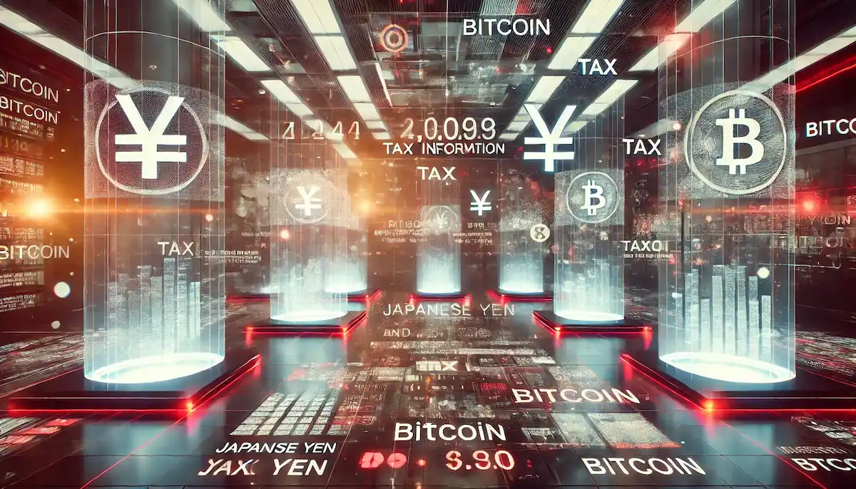 gst-price-prediction-未来的な東京の取引所で、仮想通貨の税情報がホログラム表示されているシーン