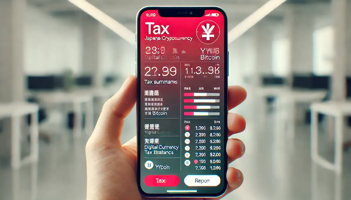 gst-price-prediction-日本の仮想通貨税アプリが表示されたスマートフォンのクローズアップ画像