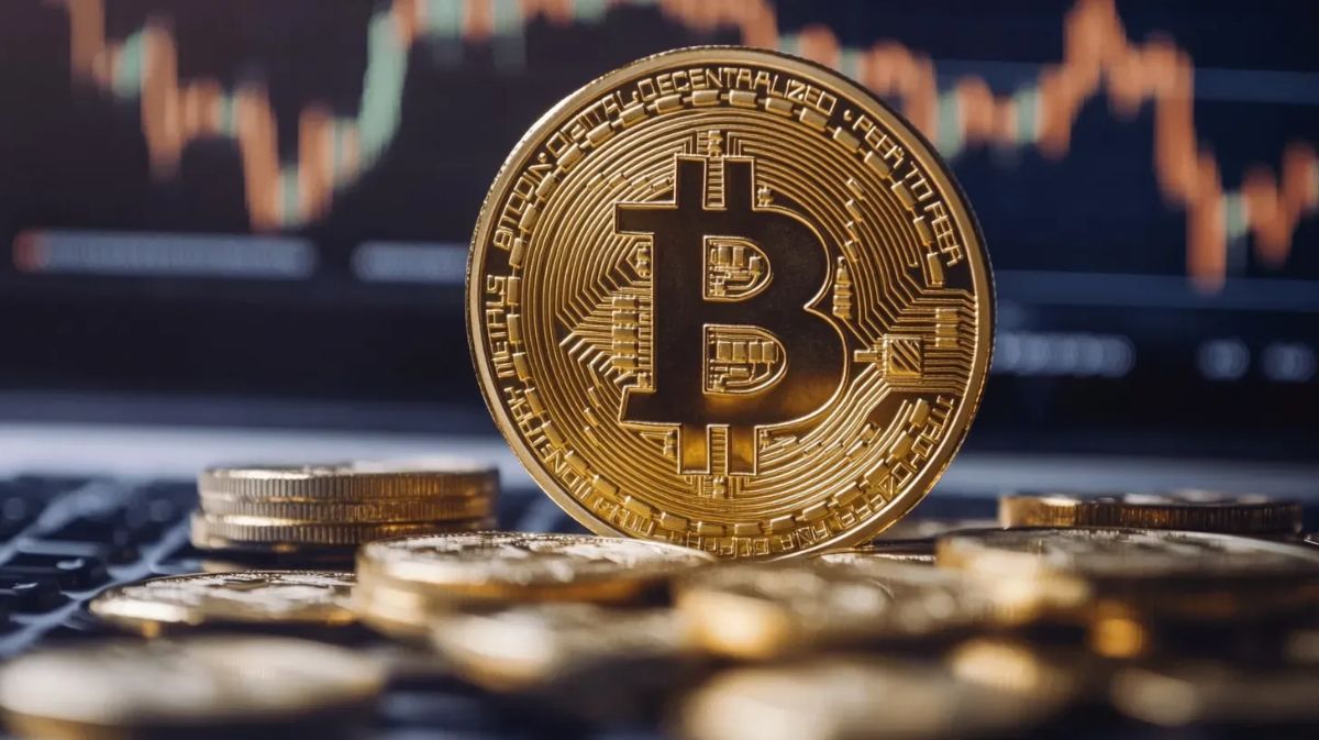 チャート画面を背景にしたビットコイン