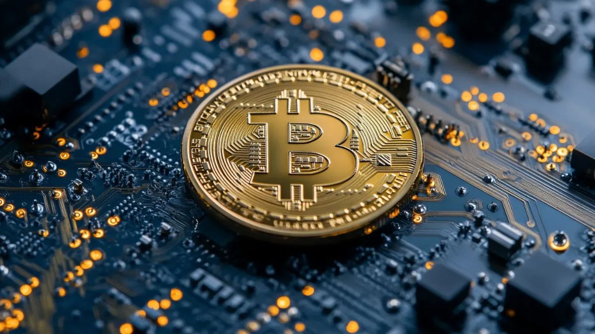 回路基板の上にあるビットコイン