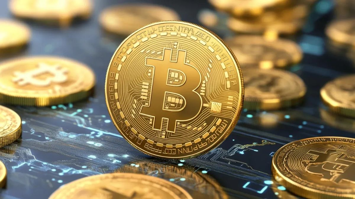 ビットコインの金貨が散らばっている