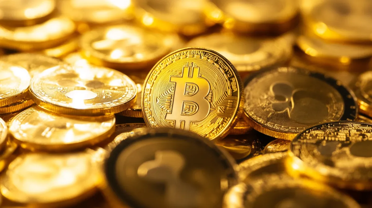 ビットコイン（BTC）の物理コインが積み重なっている様子