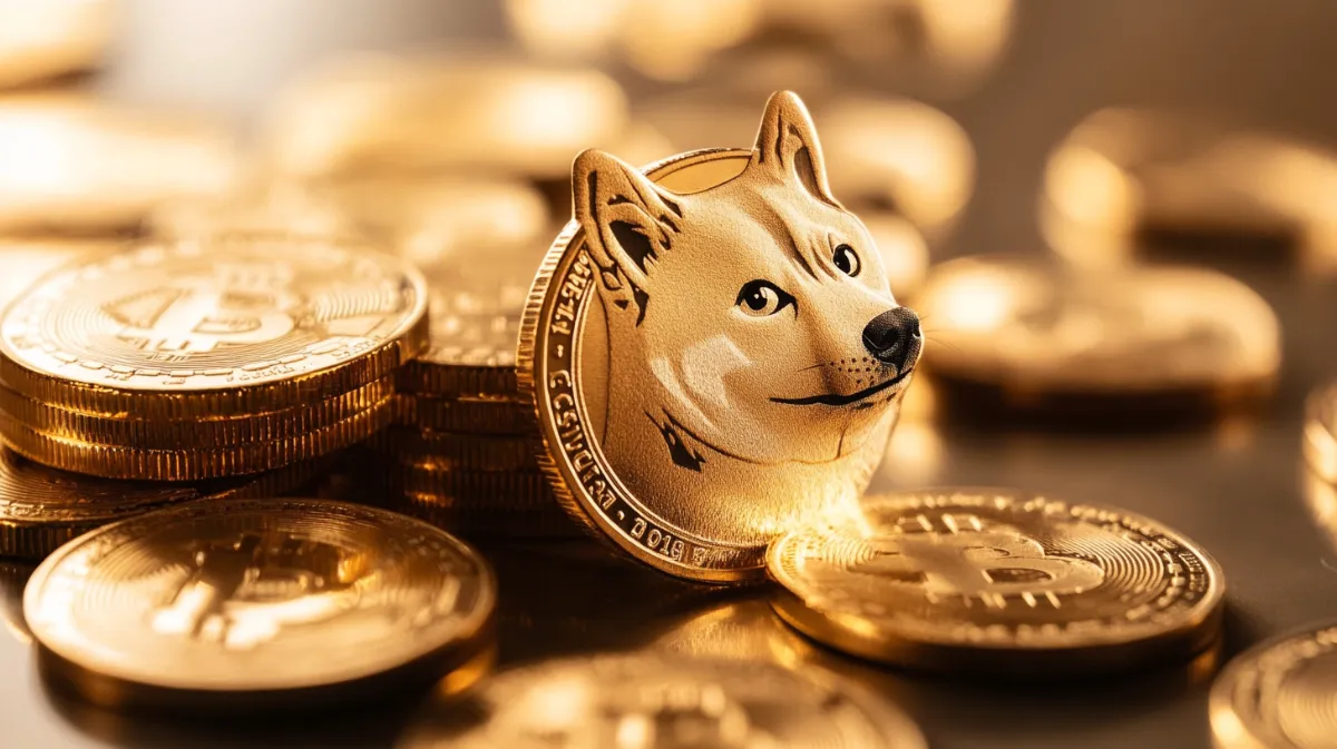 ビットコインの山に立てかけられたドージコイン