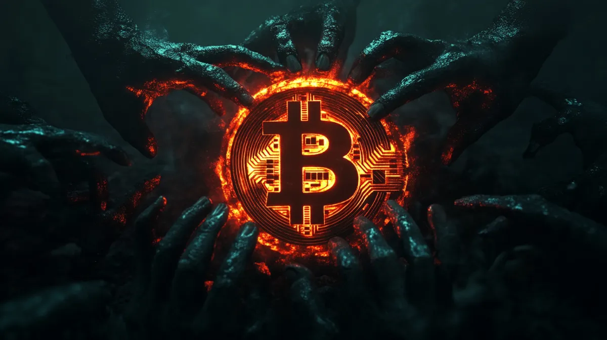 仮想通貨詐欺で光るビットコインが暗闇の中で盗まれる