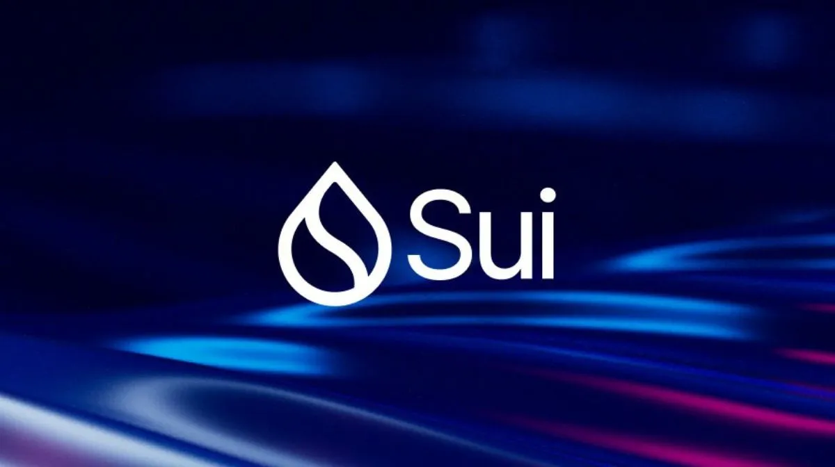 SUI仮想通貨のロゴと青い背景