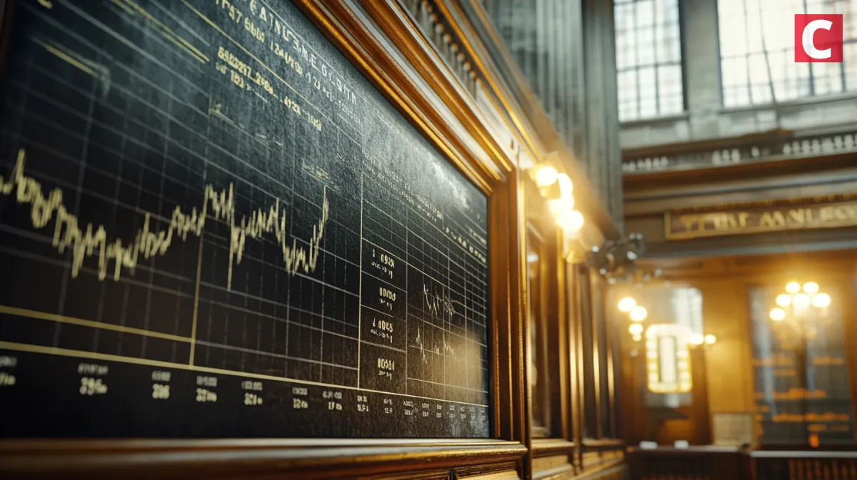 黒板に表示される価格チャート