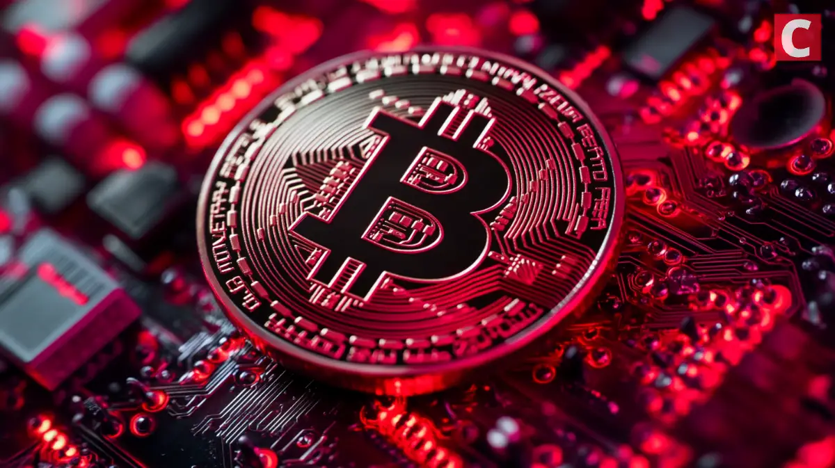 赤く染まったビットコインと黒い背景