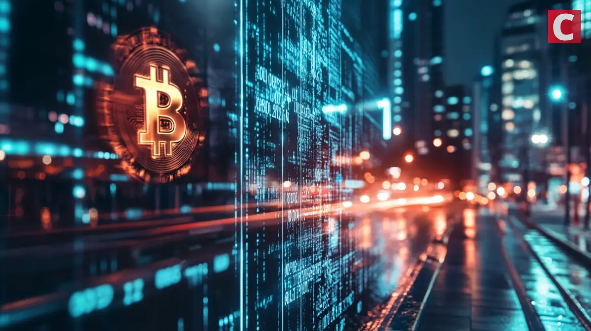 青色の閃光と赤いビットコイン線