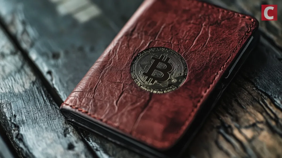 小さいビットコインマークがついている仮想通貨赤色ウォレット