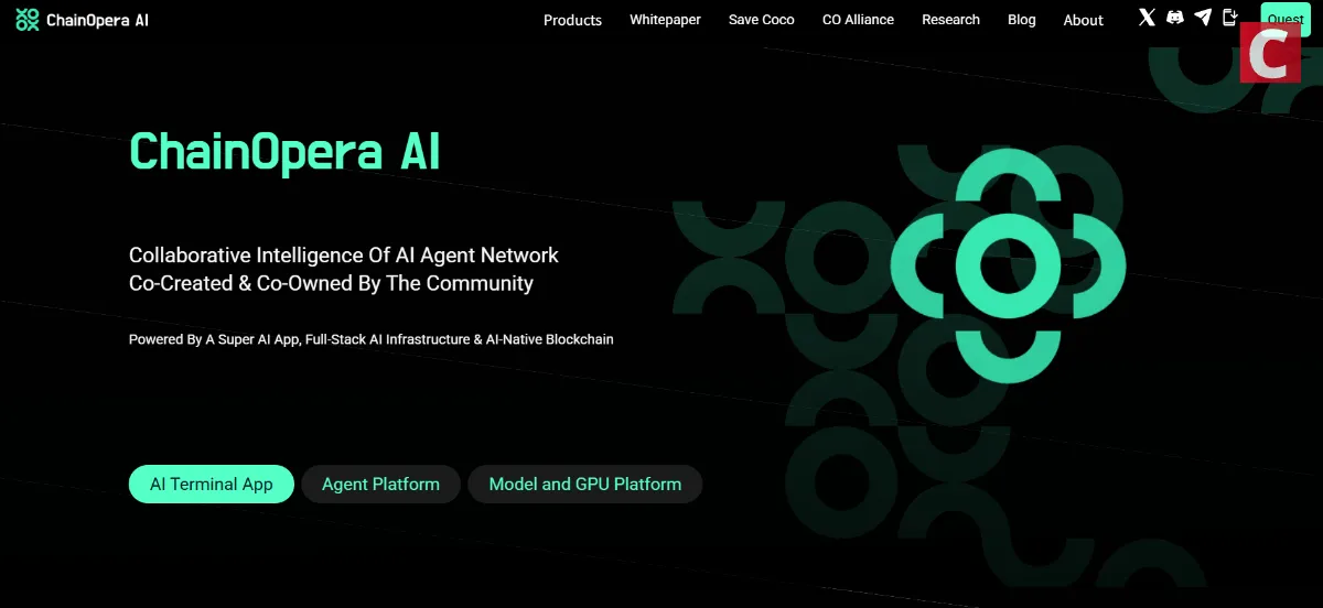 COAI仮想通貨-ChainOpera AI公式サイトのトップ画面