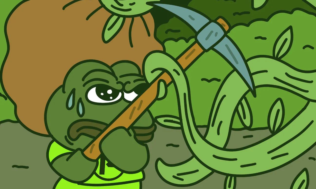 PepeNodeのミームがミームコインのマイニングをしている様子