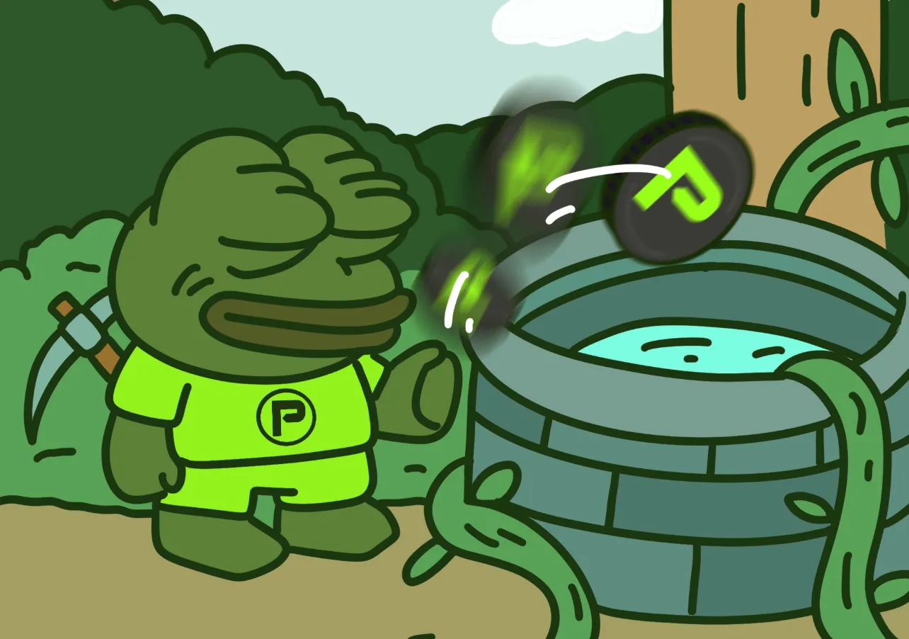 PepeNodeミームが井戸にコインを投げている様子