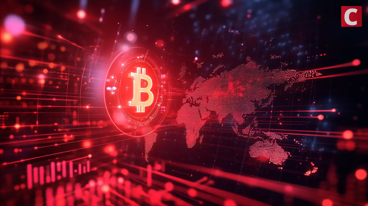 グローバルな暗号通貨ネットワークの未来的なデジタルイラスト