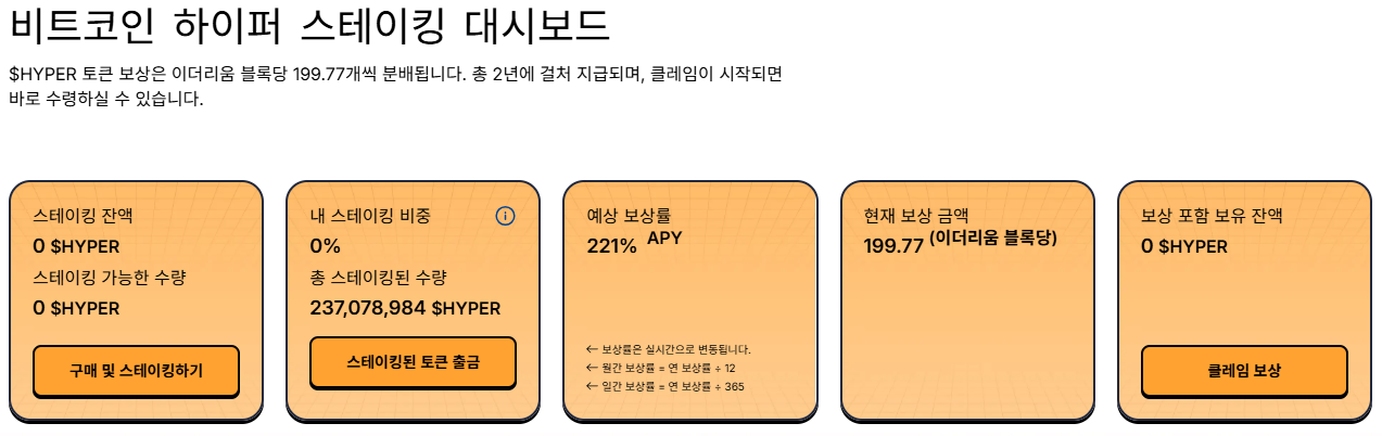 비트코인 하이퍼 스테이킹 대시보드