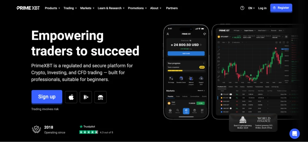 코인 CFD를 거래할 수 있는 프라임XBT