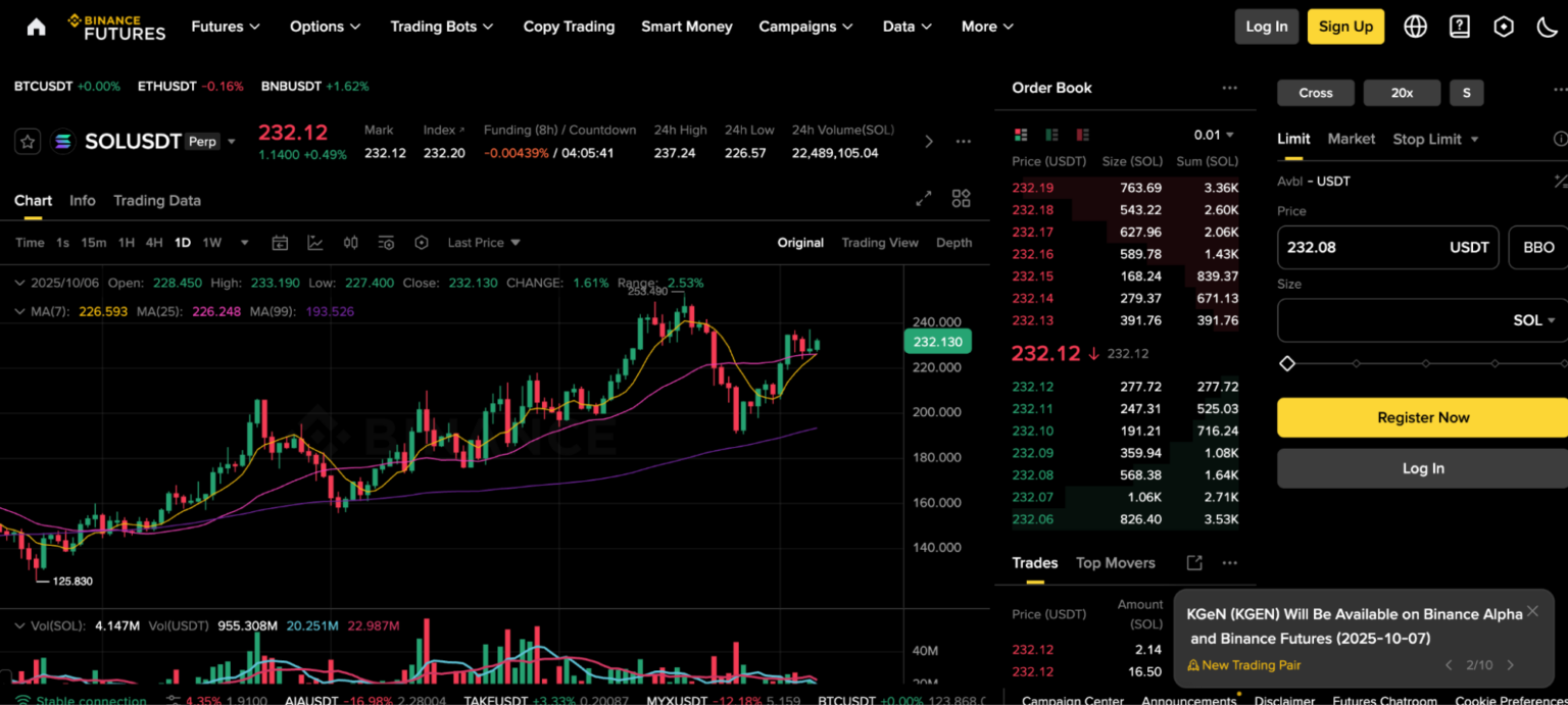 바이낸스 거래소 트레이딩 화면