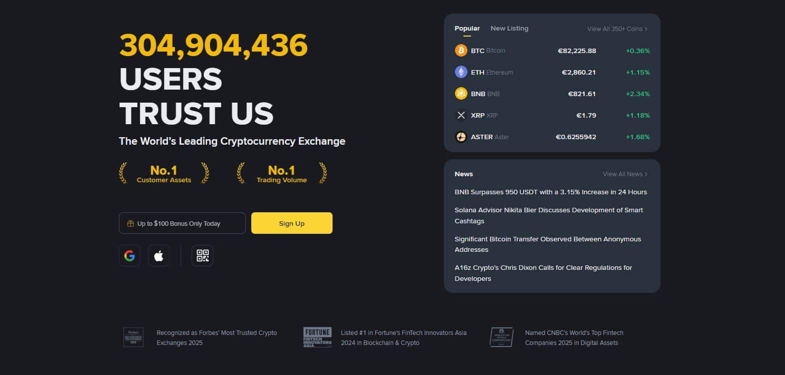 바이낸스 공식 홈페이지 메인 화면 | 출처: 바이낸스