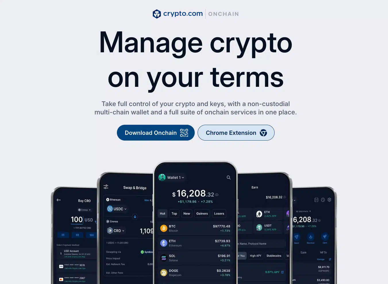 크립토닷컴 온체인 지갑 소개 화면. 사용자가 직접 자산을 관리하는 비수탁형 모델을 강조하고 있다. 출처: 크립토닷컴