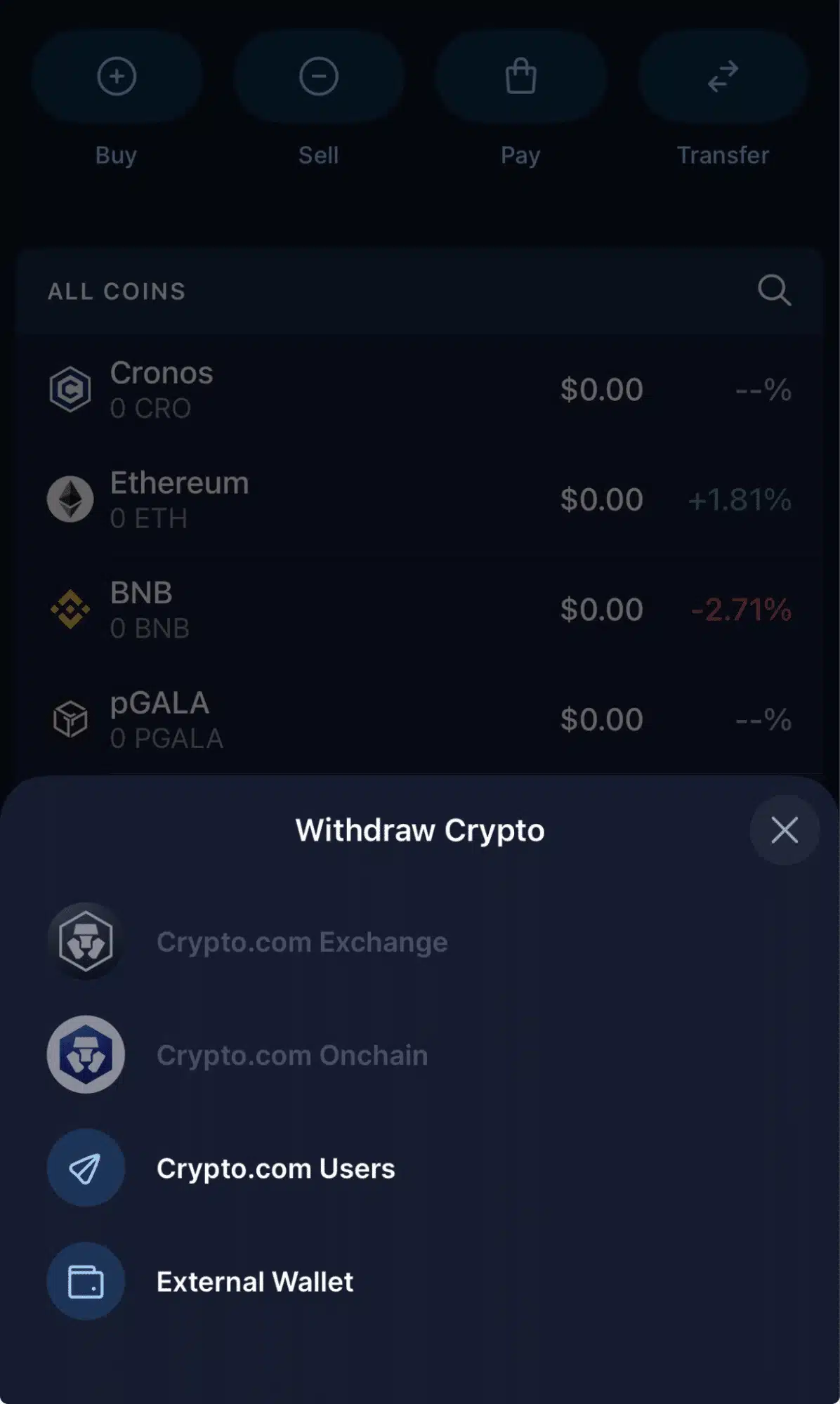 사진 설명: 크립토닷컴 앱 출금 화면. 네트워크 선택이 가장 중요하다. 출처: 크립토닷컴
