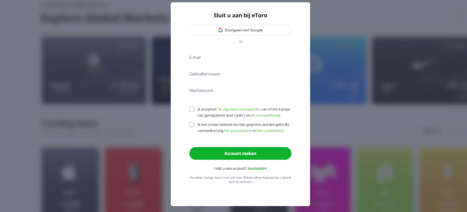 Aanmelden bij eToro