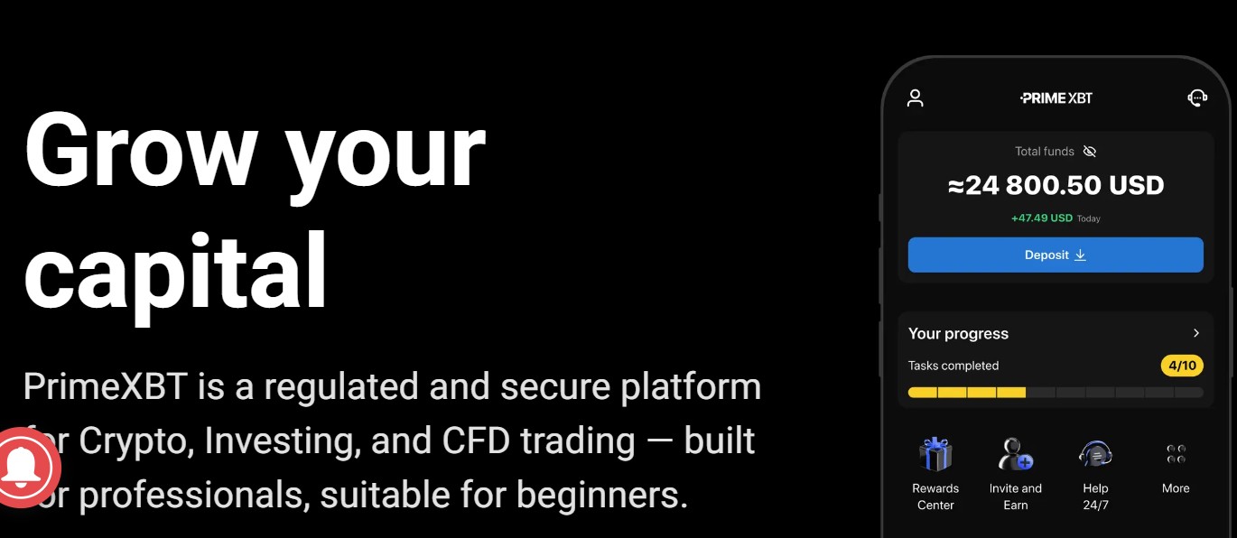 PrimeXBT homepagina groei jouw capitaal met crypto leverage trading