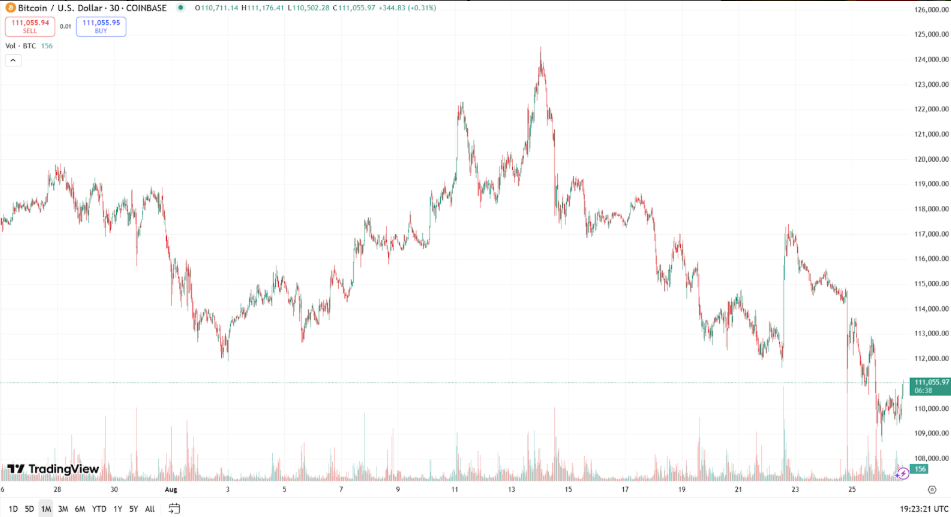 De prijs van Bitcoin werd voor het laatst gezien boven de $ 111.000. 