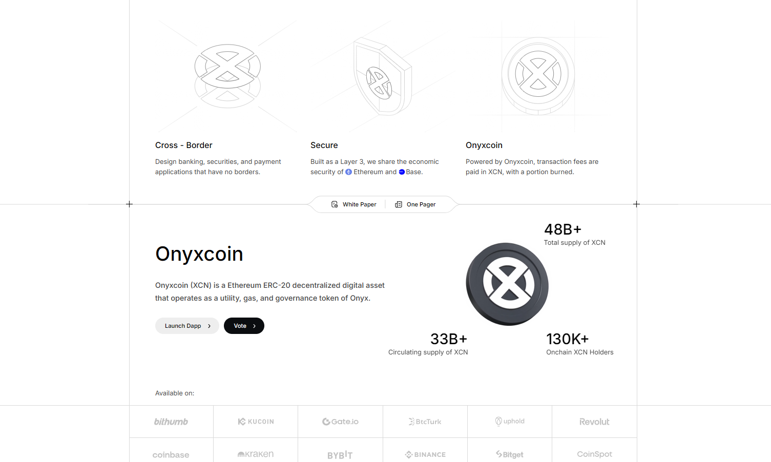 De frontpage van Onyxcoin.