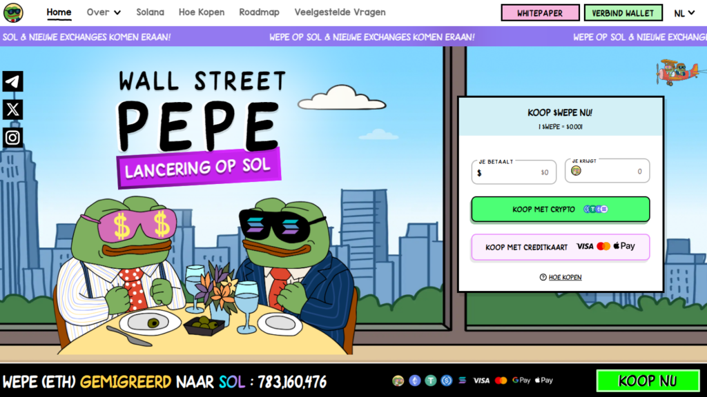 Wall Street Pepe ($WEPE) lancering op Solana
