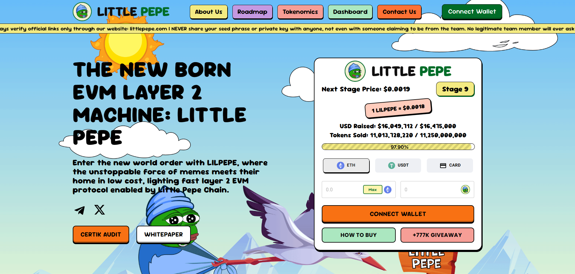 De presale pagina van Little Pepe ($LILPEPE)
