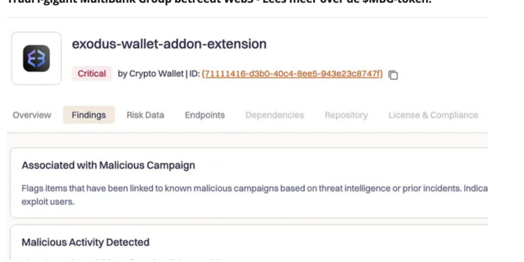 Kwaadaardige Exodus Wallet-extensie. 