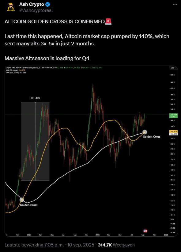 Altcoin Golden Cross bevestigd - Bron: @Ashcryptoreal