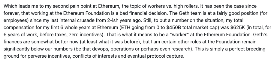 Gedeelte brief van Péter Szilágyi aan Ethereum foundation - bron: Péter Szilágyi op X