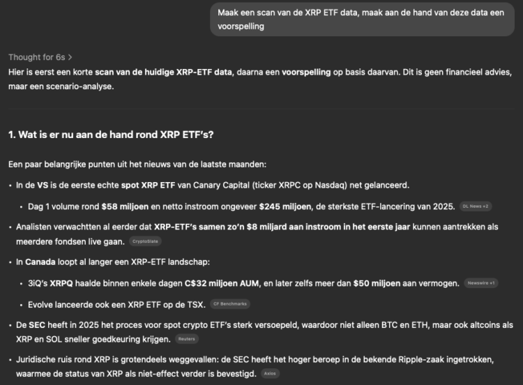 GPT-5 voorspelt grote XRP rally na Ripple ETF nieuws.