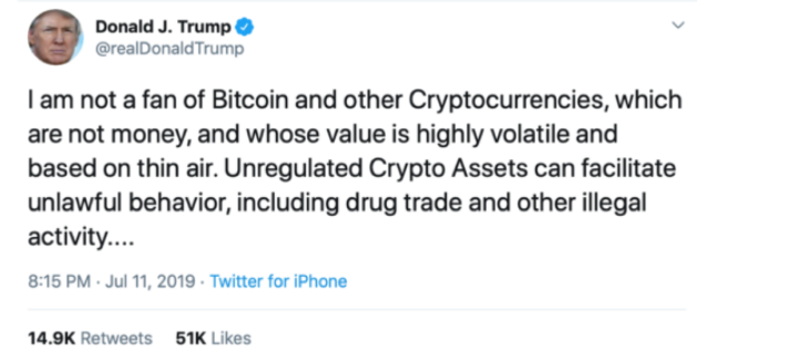 Trump beweert "altijd gelijk te hebben gehad over crypto", maar oude tweets bewijzen het tegendeel. 