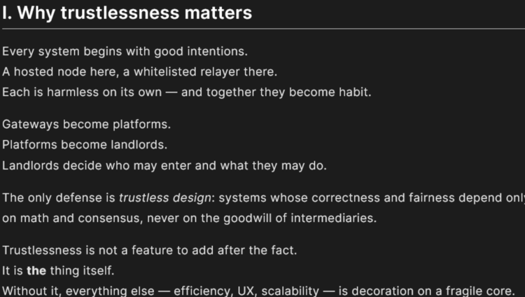 Uittreksel uit het Trustless Manifest. Bron: Trustlessness.eth