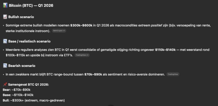 Bitcoin koers en AI voorspelling.