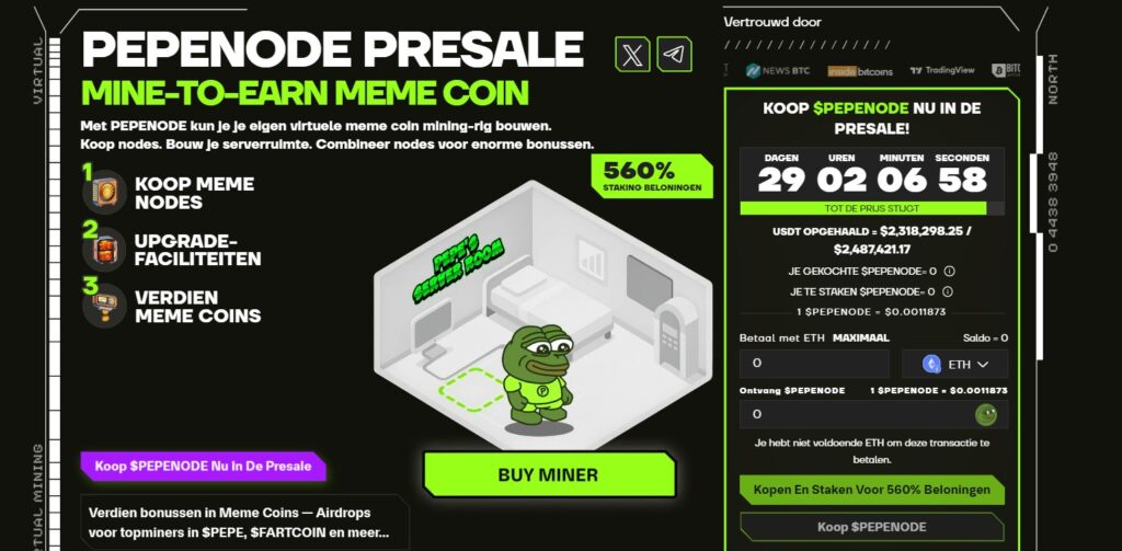 PepeNode is een gamified mine-to-earn meme coin